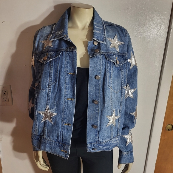 bagatelle Jackets & Blazers - Bagatelle Demin Metallic Silver Stars Jacket Sz L